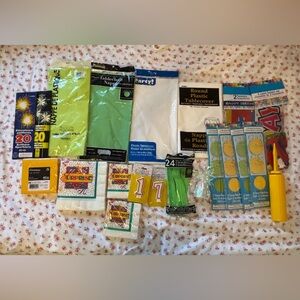 Party Supplies Set with Green and White Tablecovers